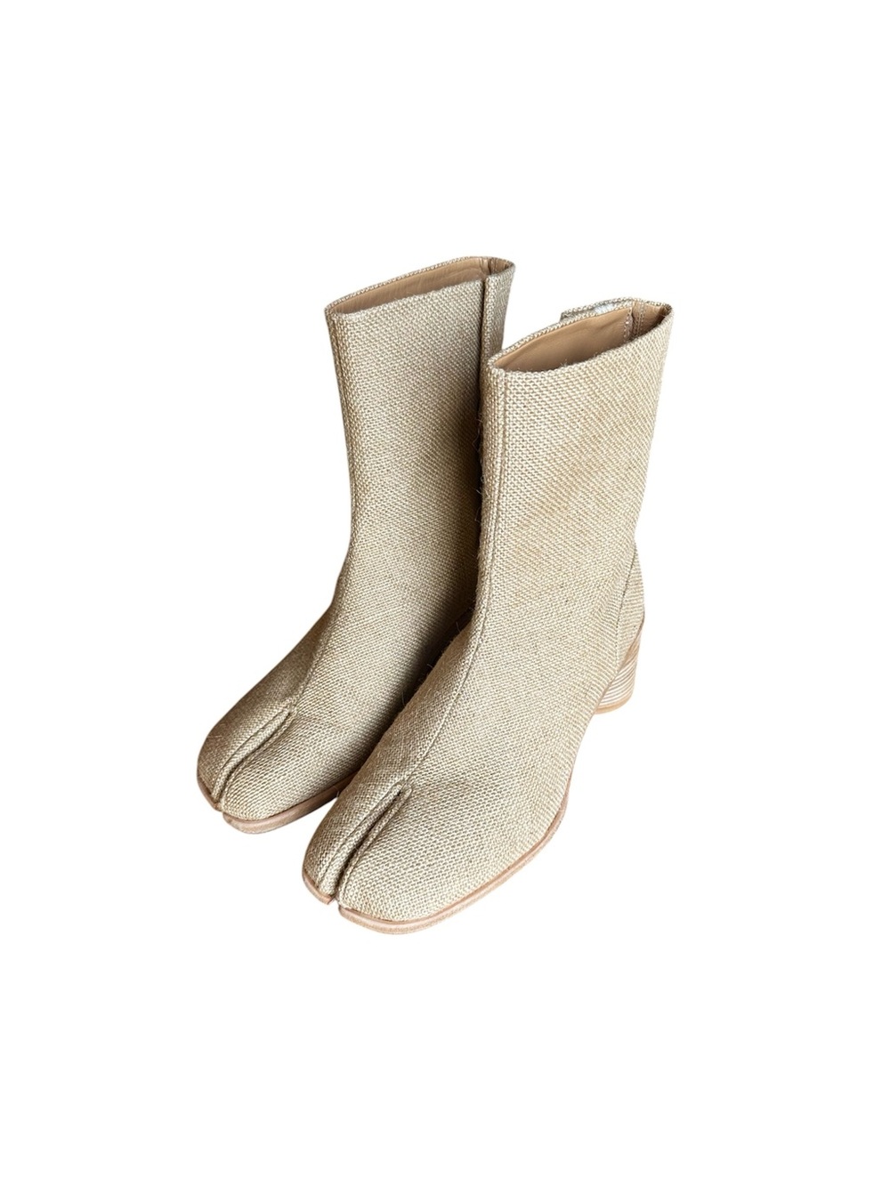 Maison Martin Margiela Beige Split-Toe Mid-Calf Burlap Tabi Boots EURO40